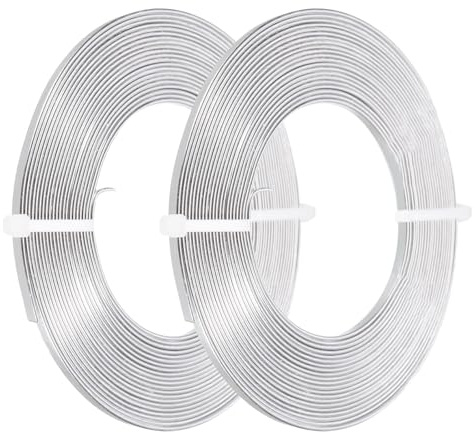 PATIKIL 16,4 fot platt aluminiumtråd, 2 rullar med flexibel anodiserad aluminiumtråd med 18 Gauge (1 mm tjocklek) och 3 mm bredd för smycken, silverton