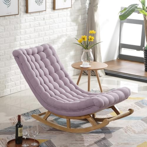 paiye Modern Schaukelstuhl mit Liegefunktion, Schaukelsessel aus Holz, mit gepolstert, für Wohnzimmer, Schlafzimmer (Color : Purple , Size : 60x106cm)
