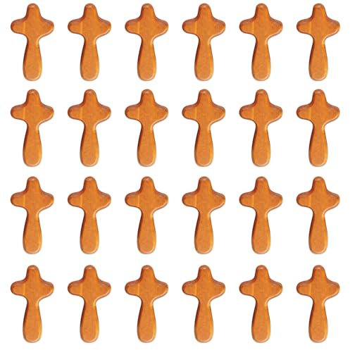 Pilipane 24 Pcs Holzkreuz,2.36 Zoll Tragbare Gebetstasche Halten Kreuze,Natürliche Holzzieranhänger Für Partybevorzugungen Halskette Schmuck Making Diy Bastel Handgefertigte Accessoires