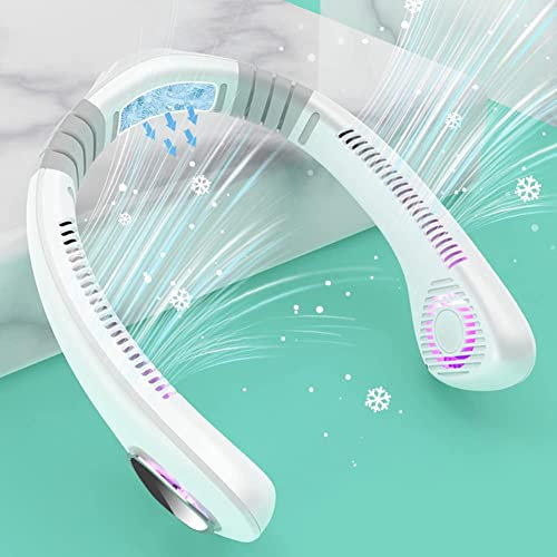 ARTSZY 7-Color Light Air Conditioner Neck Fan with Cooling Chip, Ergonomic Wearable AC Neck Cooling Fan Powerful Wind 4000mAh USB Rechargeable Portable Neck Fan for Hot Flashes