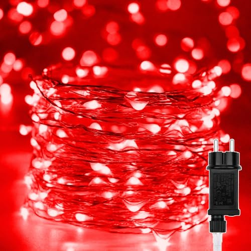 Luci Albero di Natale 20M 200 LED, Filo di Rame Catena Luminosa Impermeabile Stringa Luci di Natale da Esterno Interno Natalizie Decorazioni per Festa,Nozze,Casa,Giardino,Balcone,Halloween,Rosso