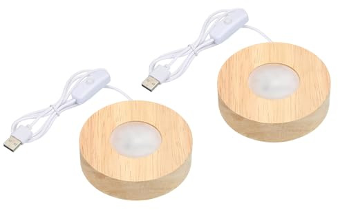 PATIKIL 3.2 Inch Wooden LED Light Base, 2pcs Wood Light Display Base Stand Lighting with Switch for 3D Crystal Glass Aroma Stone Art, Warm White Light