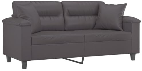 vidaXL Sofa 2 Sitzer, Couch mit Zierkissen, Liegesofa für Wohnzimmer, Polstersofa Sessel Relaxsofa Loungesofa Relaxcouch, Grau Kunstleder