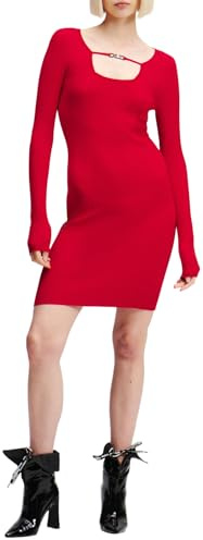 Karl Lagerfeld Jeans Donna Long Sleeve Knitted Logo Dress Pompeian Red XS