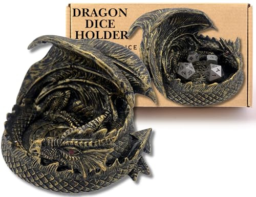 DND Dice Holder | D&D Dice Tray | Gifts for DnD Nerds | Dragon Gift | Resin Dragon | 14cm Tabletop Storage | Dice Rolling Tray | Non Slip Game Holder | Hand Painted DnD Dice Jail | D n D Gifts