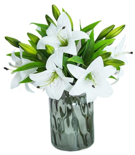 9 fiori artificiali di giglio, fiori bianchi finti da 37,6 cm, fiori pasquali per Pasqua, gigli finti realistici, fiori primaverili bianchi per centrotavola da tavola