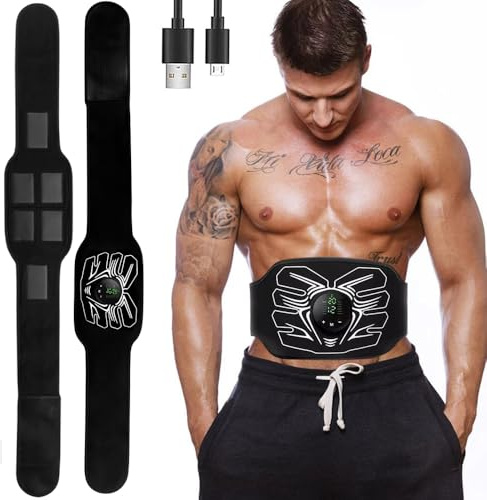 HOERCAAL Abs Stimulator, Portable EMS Abdominal Muscle Toner for Home and Office Fitness, Strength Training - Black