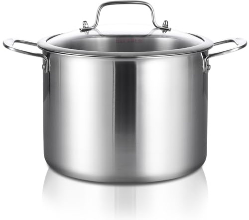 DELARLO Tri-ply Stainless Steel 12 Quart Heavy Duty Induction Stock Pot | 18/10 Stainless Steel Soup Pot, Big Large Pot for Cooking, Fast Even Heat, With Lid, Induction Ready