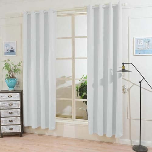 Bishilin Verdunklungsvorhänge mit Ösen, Vorhänge Blickdicht 2 Set Weiß Modern Einfarbig 140x260CM Gardinen Verdunkelnd Wohnzimmer Jugendzimmer Schlafzimmer
