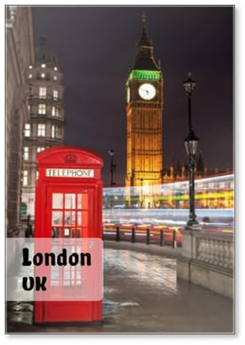 Kühlschrankmagnet London Telefonzelle mit Big Ben & Bus Trails