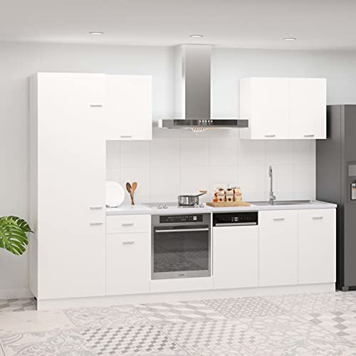 CIADAZ 7-tlg. Küchenzeile, Einbauküche, Küche Komplett, Einbauküchen, Single Küche Komplett, Kleiner Küchenblock, Weiß Spanplatte