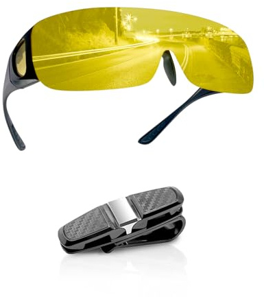 DAJOOEE Klappbrille, blendfrei, Nachtsicht, zum Autofahren, passt über Brillen, Sonnenbrillen für Männer und Frauen, mit Auto-Brillenhalter, gelb