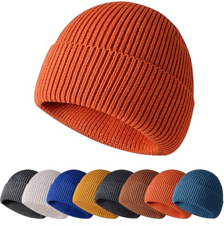 Enwokran Gorro Lana Hombre de Punto Forro Polar Gorro Unisex Retro Beanie Cap con Bordes Enrollados Gorro Invierno para Hombre Mujere Talla única (Naranja)