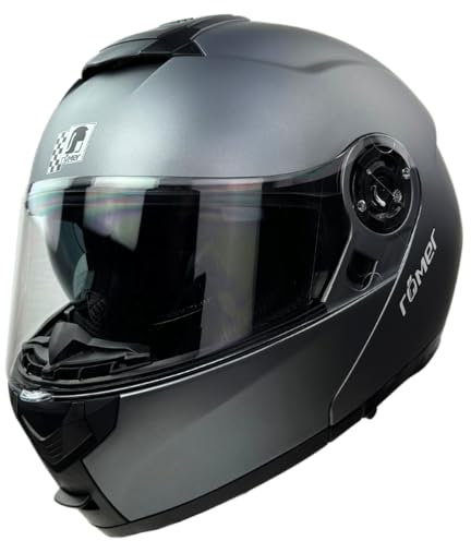 Römer Klapphelm für Motorrad RR20770 Motorradhelm mit Sonnenvisier XXL Helm mit Doppelvisier Titanium matt