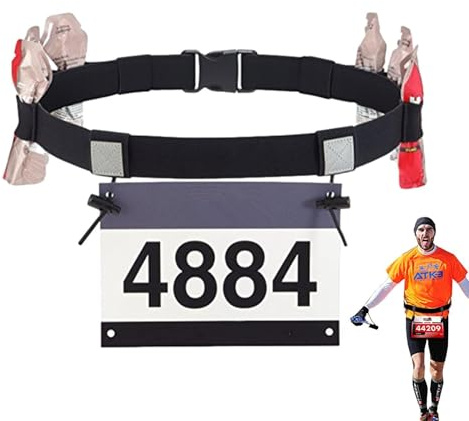 Triath lon - Cintura con numero di partenza Triath lon con numero di partenza e 4 supporti in gel per jogging, ciclismo, maratone, 4 pezzi, 4 pezzi, vedi descrizione, Vedi descrizione