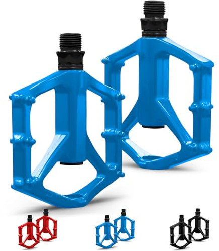 RainFlowwer Mountain Bike Pedals, Road MTB Flat Pedals, Non-Slip Lightweight Aluminum Alloy Bicycle Pedals, Fits 9/16 Road Mountain BMX MTB Bike Pedal (Blue)
