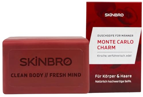 SKINBRO Festes Duschgel Männer Monte Carlo Charm - Duschseife Männer Verführerisch Edel - Made in Germany, Shampoo Herren Vegan & Nachhaltig- Silikonfrei, Seife Stück, feste Seife, Naturseife 100g