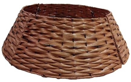 Milageto Christbaumkranz Rattan, handgefertigter Christbaumschurz, naturbelassenes Flechtwerk Abdeckung für den Christbaumständer, Christbaumabdeckung Baumkragen rustikal, Braun 50 x 66 x22 cm