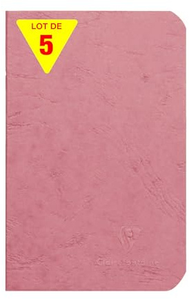 Clairefontaine 734106Cpack - Packung 5x Notizheften/Kladde Age Bag, 9x14 cm, 48 Blatt blanko 90g, Einband gekörnt mit Lederstruktur, Altrosa 1 Pack