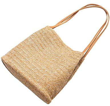 CALLARON Straw Shoulder Bucket Bag for Women, Woven Summer Tote Handbag with Large Capacity, Natural Beige Knitted Straw Purse for Beach Vacation and Daily Use Random Color