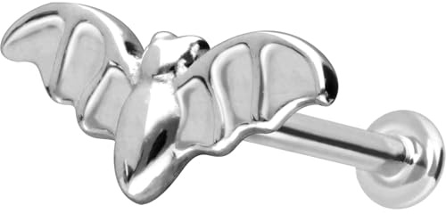 PIERCINGLINE 14 Karat Gold Ohr-Piercing Labret mit Innengewinde FLEDERMAUS