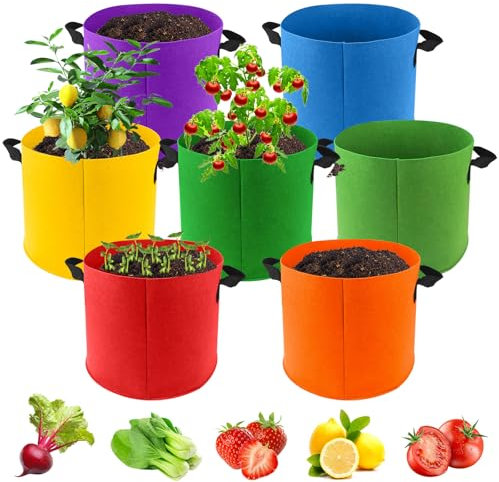 RUIYELE 5-Gallon Fabric Grow Bags 7 Pack 7 Colors Multicolor Plant Grow Bags Multicolor Fabric Planters Potato Planting Bag with Handles for Flowers, Fruits and Vegetables Garden Outdoor Planting