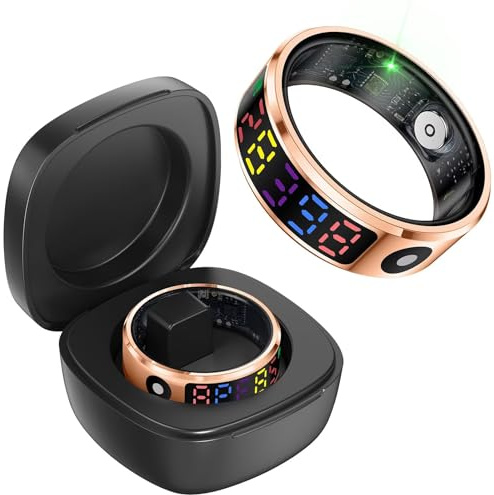 Smart Ring mit Display Touch Smartring für Herren Damen IP68 Wasserdicht Fitness Ring Tracker Android IOS Fitnessring Ring Smarter Ring SpO2 Schlaf Pulsmesser Schrittzähler Sport Fitnesstracker