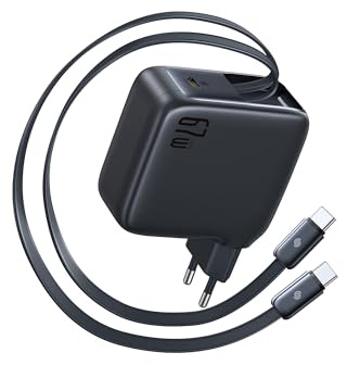 Baseus Enercore Caricatore USB C 67W Con 2X Cavi Arrotolabile, Alimentatore GaN Con Porta USB-C, Caricatore Rapido Compatto Compatibile Con MacBook Pro, HP, Dell, iPad Pro, iPhone 16 Pro, Galaxy S25