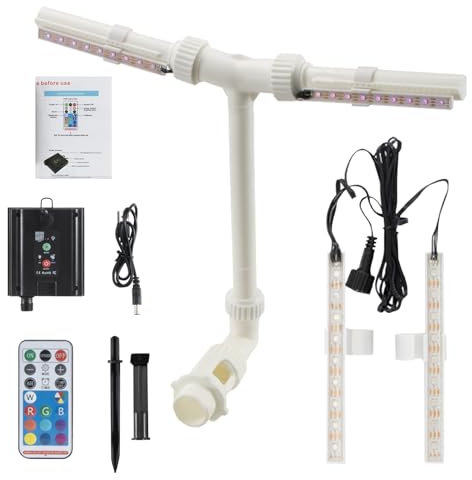 Pool Wasserfall, Wasserbrunnen Dual Spray Einstellbarer für ober- und einerdische Pools mit Solar RGB-Farbwechsel-Lichtern 11Farben LED 6 Modi Fernbedienung 10 Stunden Akkulaufzeit Nach