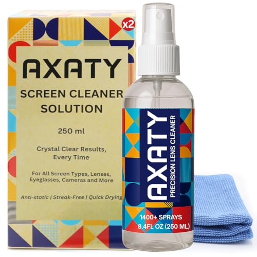 AXATY TV Screen Cleaner Kit 500ml – 2 x 250ml Anti-Static Screen Cleaner Spray with 3 Microfibre Cloths – Streak-Free for OLED, LED, Laptop, Monitor & MacBook