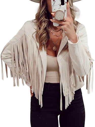 Bibowa Kunstlederjacken für Damen, trendige Herbstjacke mit Westernfransen, Cropped-Jacke 2025, Quaste