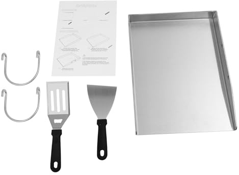 Plancha, piastra per barbecue in acciaio inox, resistente al calore a 338 °C, 40 x 30 cm, con 2 spatole e manici rimovibili, per esterni e campeggio