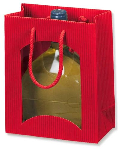 Flaschentragetasche offene Welle mit Sichtfenster 17 + 8,5 x 20 cm rot, 20 Stück