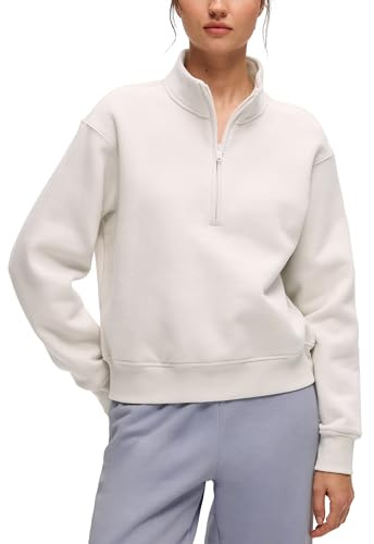 CRZ YOGA Fleece Lined Half Zip Sweatshirt | Midweight, Casual, Soft, Breathable, Cotton, Warm, Funnel Neck, Pullover, Sweat Shirts for Women