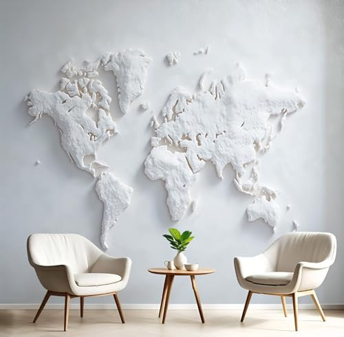Textura De Mapa Del Mundo 3D Papel Tapiz Fotográfico,Papel Pintado Pared Dormitori 250 × 175 cm,Fotográfico Decorativo Pared Diseño De Relieve,Mural Tela De Seda Blanco,Antiestático