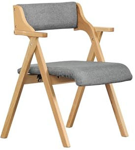 SoBuy Sedia Pieghevole in Legno con Cuscino – Sedie Giardino Pieghevoli e Sedie Pieghevoli da Interno in Legno, Sedia da Giardino Pieghevole per Ufficio Ospiti, Cucina o Balcone Colore Grigio FST98-HG
