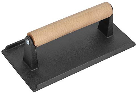 Agatige Presse à Grill en Fonte, Presse à Bacon Robuste avec Manche en Bois, Presse à Burger et Outil à Steak pour saisir de Niveau Professionnel sur Plaque chauffante, poêle