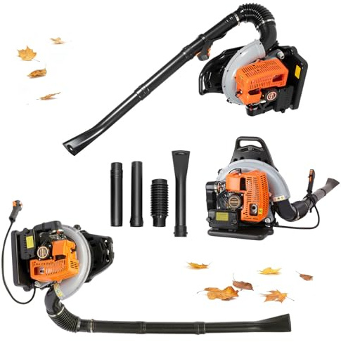 2-Takt 3,6PS Benzin Laubbläser | 65ccm mit 1,8L Tank | Kabelloser Rückenbläser | Ventilator Gartenbläser | Rucksack-Motorbläser | Luftgekühlt Laubgebläse Einzylinder Bläser für Terrassen Gärten