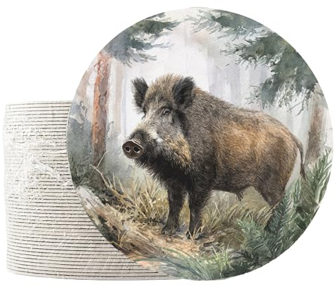GD Print Aquarell Bierdeckel, 50 Stück, Made in Germany, rund, 107mm, Untersetzer, Tisch-Deko für Hochzeit, Geburtstag, Party (Wildschwein)