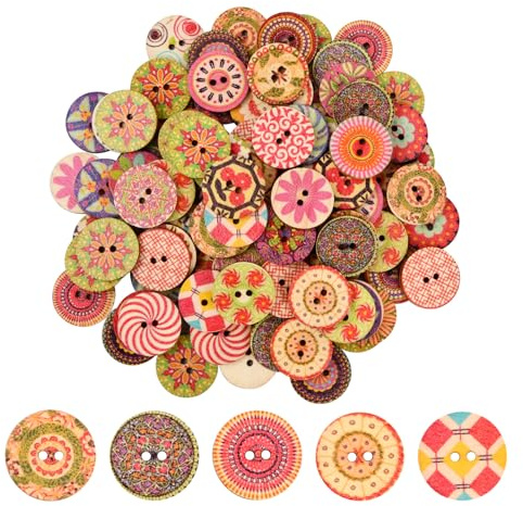 100 Piezas 20 mm Botones De Madera Retro Redonda Costura Colores Pintados 2 Agujeros Decorativos para Coser Manualidades DIY Elaboración Artesanía