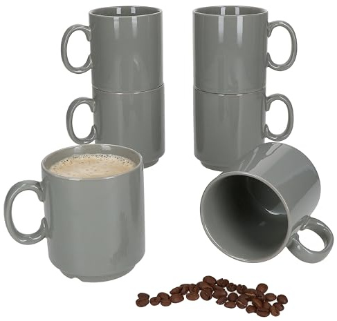 MamboCat Event 6er Set Kaffeebecher I 250 ml grau Porzellan-Becher mit Henkel für 6 Personen I stapelbare Tassen für Heißgetränke wie Tee, Kakao, Latte Macchiato & Co I schickes Kaffee-Geschirr