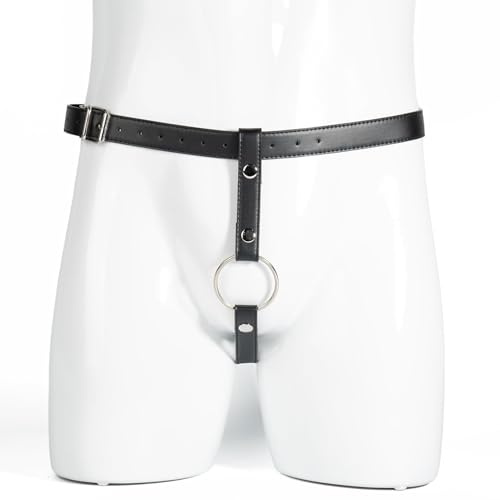 Cintura di castità con fibbia nascosta regolabile Gabbia per pene Cinture in pelle anti-rimozione, Cintura ausiliaria di castità da uomo Sex toy per adulti per bondage e restrizione SM maschile