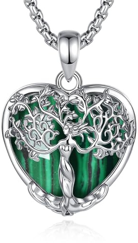 CELESTIA Femme Collier Arbre de Vie Plaqué Argent avec Améthyste Obsidienne Pierre de lune- Chaîne Réglable, Cadeau d'anniversaire/Fête des Mères pour Maman, Tant, Sœur