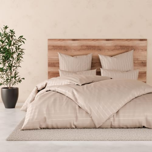 Pure Label Satin Bettwäsche 2x135x200 2x80x80 gestreift beige | 100% Baumwolle & Oeko-TEX Zertifiziert - Elegante und angenehm