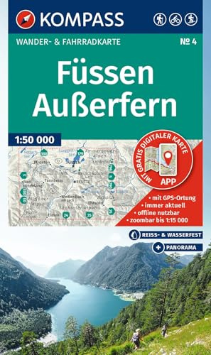 KOMPASS Wanderkarte 4 Füssen, Außerfern 1:50.000: Wander- und Fahrradkarte in einem - inklusive Offline-Verwendung in der KOMPASS-App. Wander-& Radwege. Panorama. Skitouren. Langlaufen. Reiten.