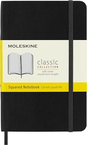 Moleskine Classic Notebook, Taccuino a Quadretti, Copertina Morbida e Chiusura ad Elastico, Formato Pocket 9 x 14 cm, Colore Nero, 192 Pagine