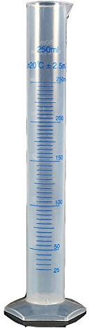 250 ml Cylindre gradué en plastique, Mesureur Verre Tasse Cylindrique, Polypropylène haut de gamme, Base Pentagonale, Bec Verseur Conique pour Mesurer la Teneur en Alcool du Eau-de-Vie Whisky Vodka