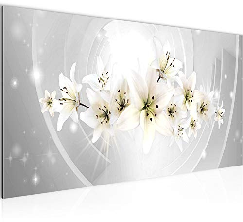 Runa Art Wandbild Blumen Lilien 1 Teilig 100 x 40 cm Modern Bild auf Vlies Leinwand Abstrakt Wohnzimmer Grau 006412c