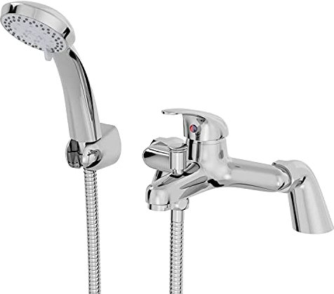 Architeckt® Essentials Bathroom Bath Shower Mixer Tap Handset Hose Attachment Round Single Lever Handle for Bathtub Modern, Chrome