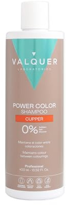 Valquer Professional Shampoo Power Color gefärbtes Haar. Vegan und Sulfatfrei (Kupfer) Haarfarbe Enhancer - 400 ml